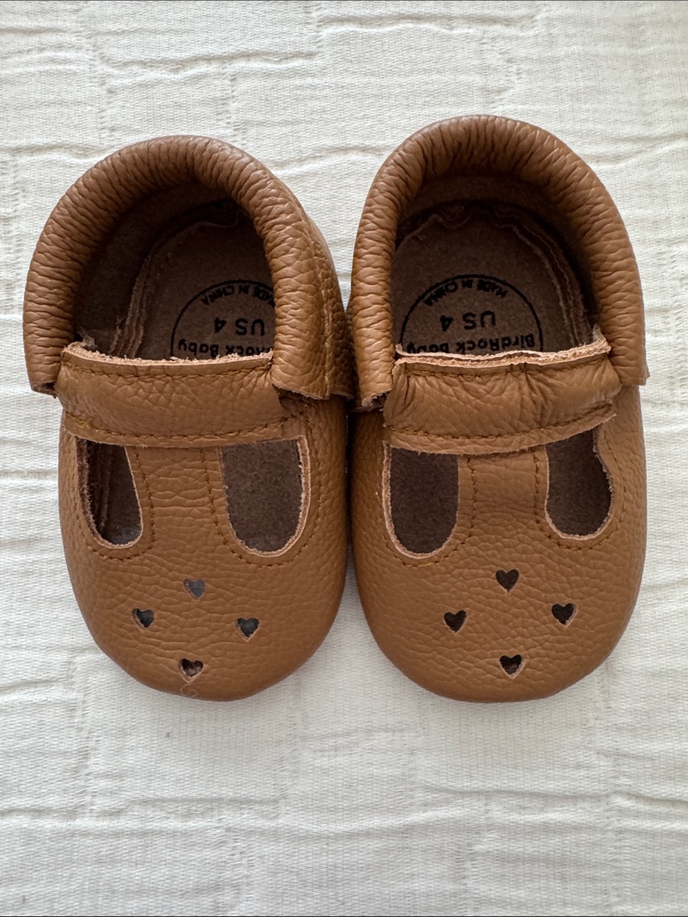 BirdRock Baby Girl Leather Mary Janes - Brown/Heart Cutouts, Size 4
